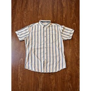 KUHL Striped Short Sleeve Button Down T-Shirt Mens Medium Blue &Yellow Western
